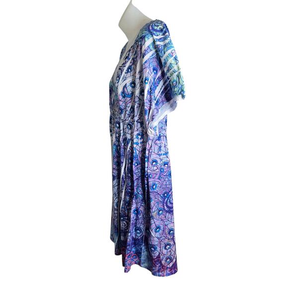 Catalina Womens Swim Cover Up Top XL Boho Peacock Print Resort Vacation Beach - Picture 6 of 9